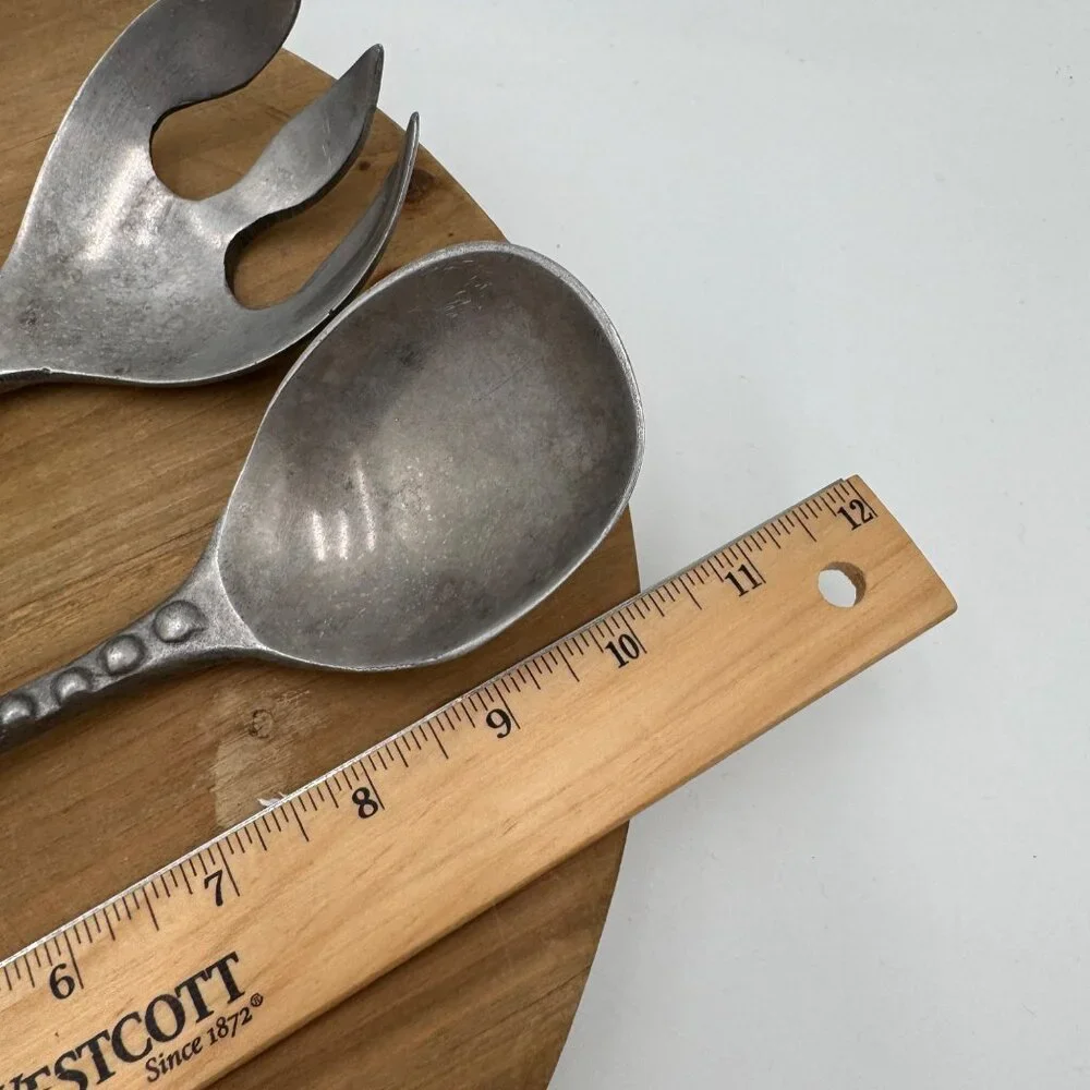 Vintage mid century modern pewter salad serve ware Table setting